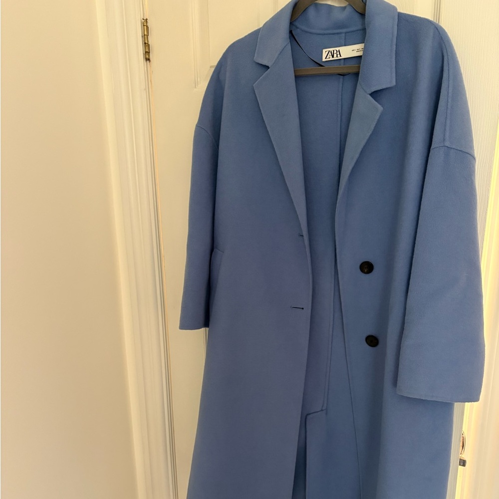 Zara cool girl chic oversized periwinkle Blue Wool blend Coat